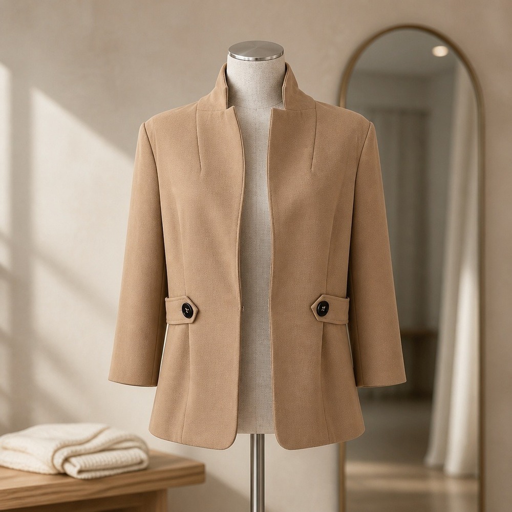 NYCC New York Clothing Co Womens Camel Open‎ Front Blazer Jacket Tan Size L